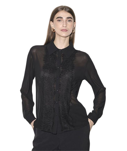 Kaos Fashion Camicia in Voile con Pizzo RI1GX004 Nero