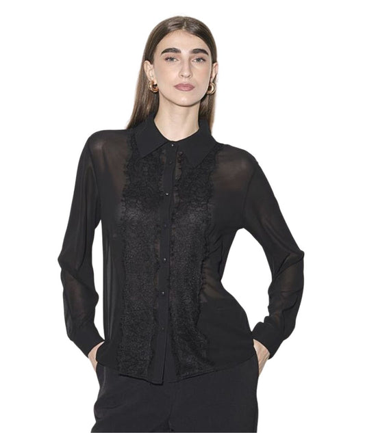 Kaos Fashion Camicia in Voile con Pizzo RI1GX004 Nero