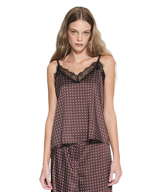 Kaos Jeans Top in Raso con Fantasia Cravatta RIJTZ010 Marrone