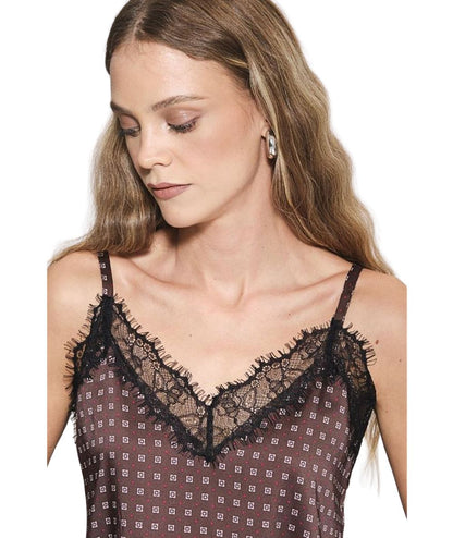 Kaos Jeans Top in Raso con Fantasia Cravatta RIJTZ010 Marrone