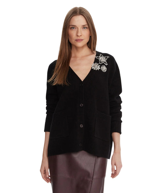 Kaos Fashion Cardigan Scollo a V RI1KT023 Nero
