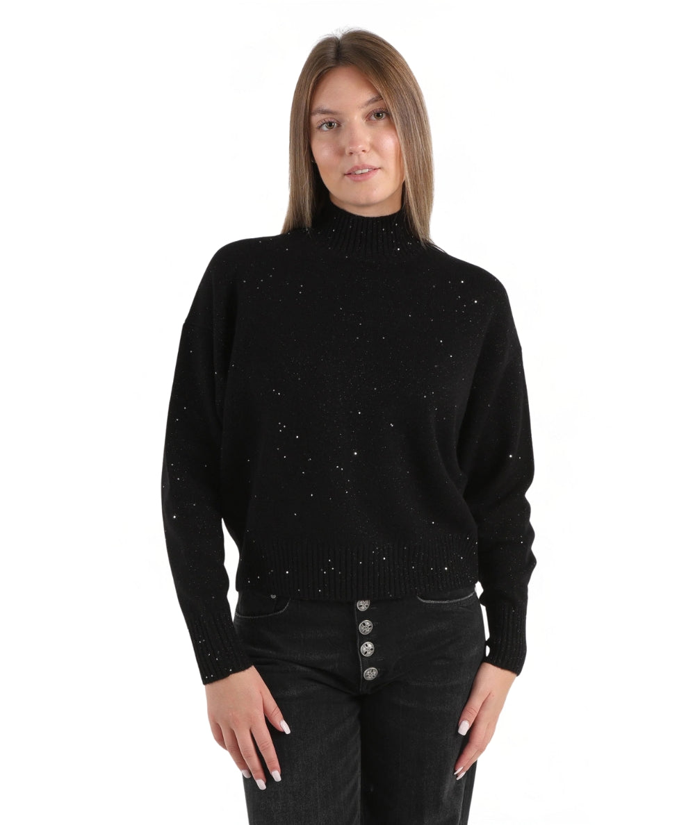 Kaos Fashion Maglione Oversize con Strass RI1KT025 Nero
