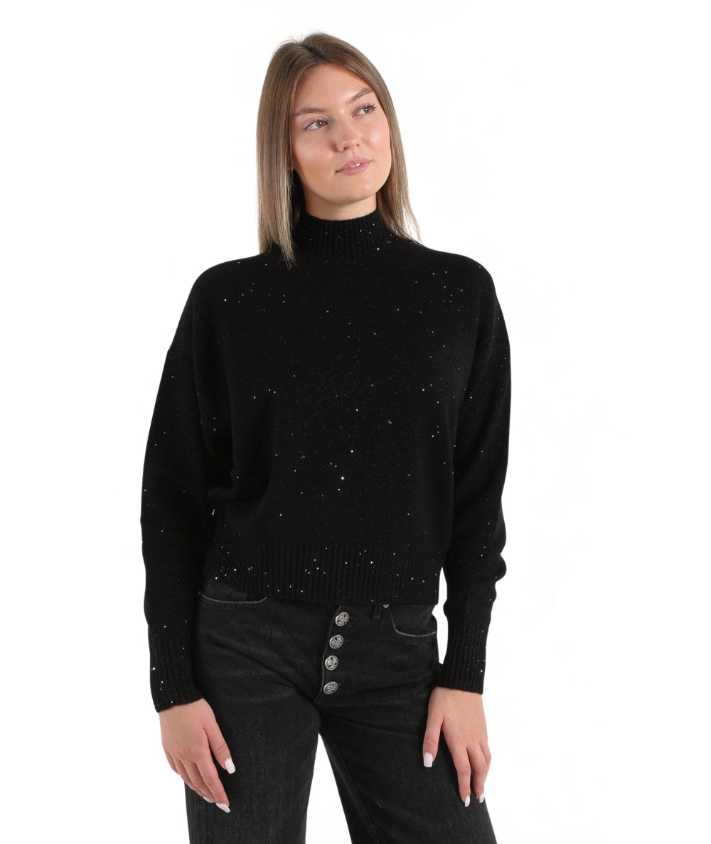 Kaos Fashion Maglione Oversize con Strass RI1KT025 Nero