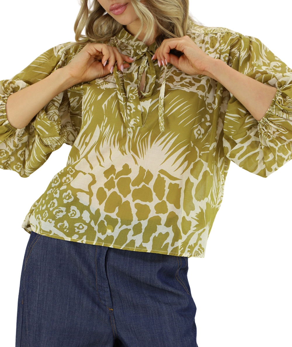 Kaos Jeans Blusa in Mussola con Fantasia Safari SPJTZ017 Verde Oliva
