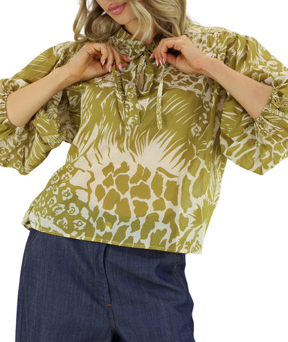 Kaos Jeans Blusa in Mussola con Fantasia Safari SPJTZ017 Verde Oliva