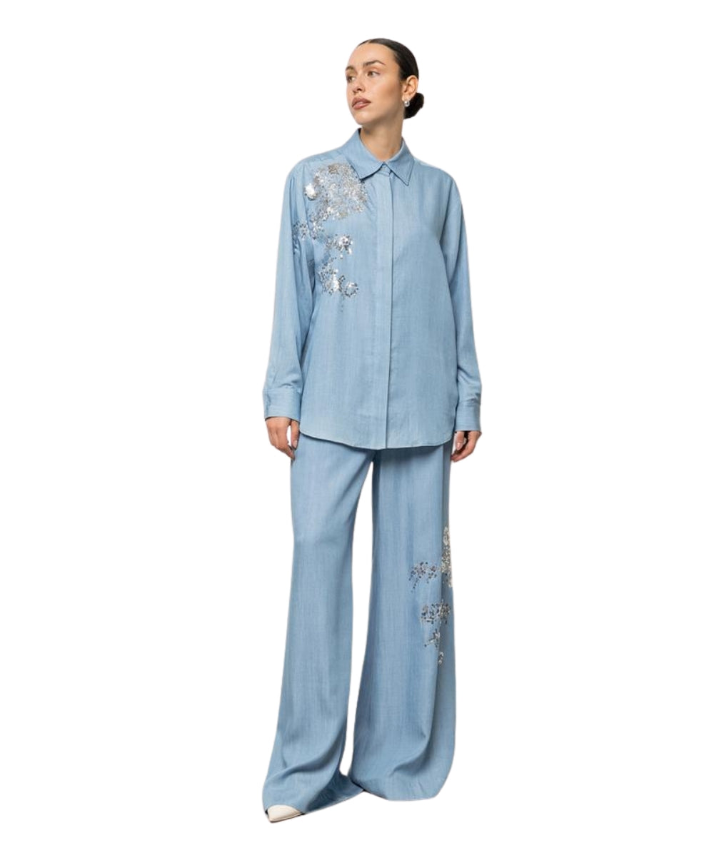 Kaos Jeans Camicia Over con Paillettes SPJNT004 Azzurro