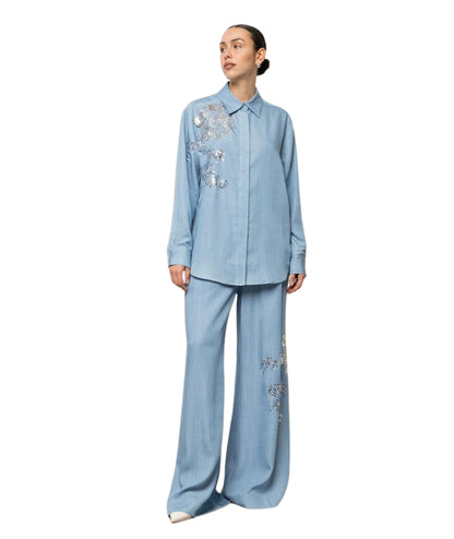 Kaos Jeans Camicia Over con Paillettes SPJNT004 Azzurro