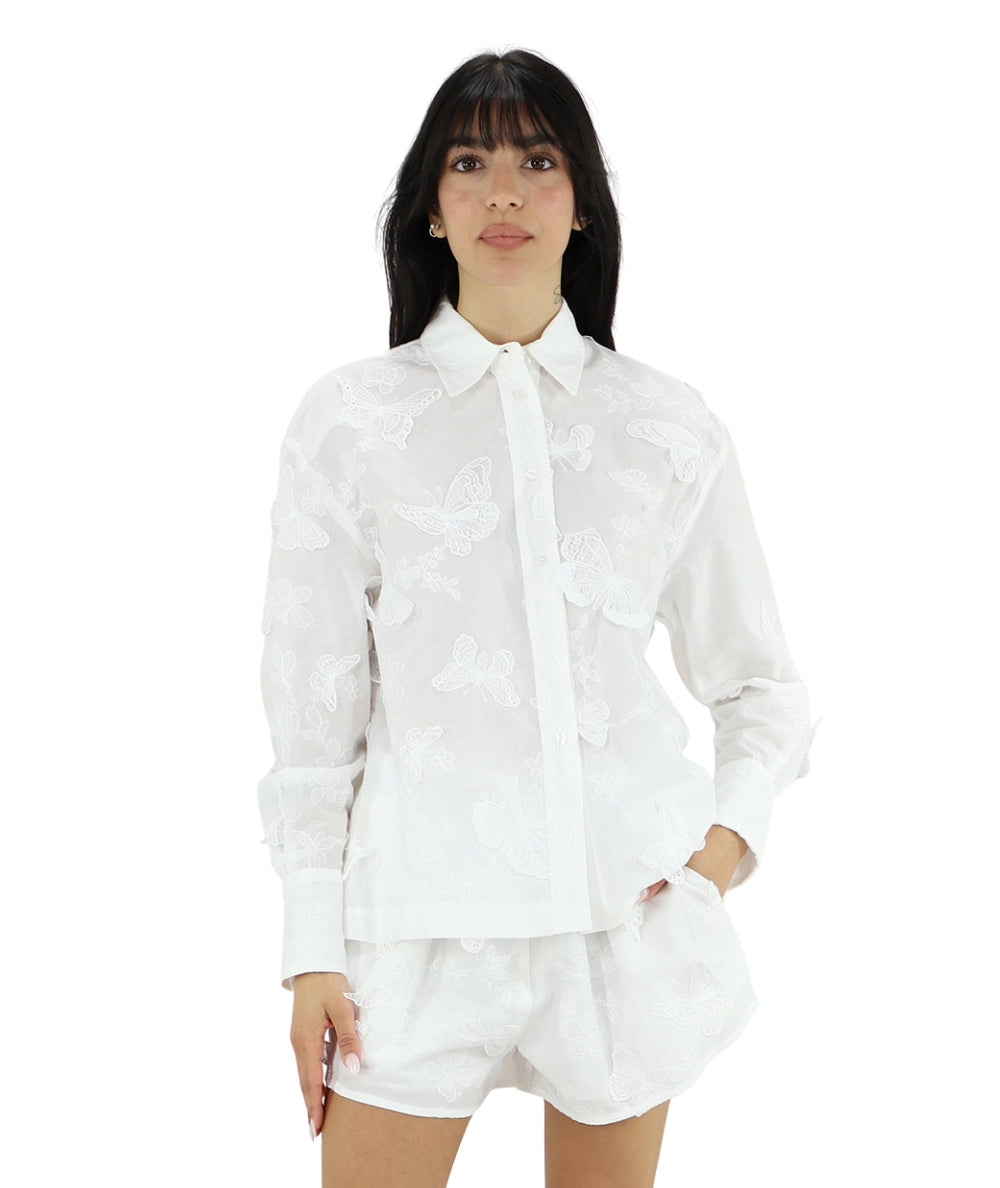 Kaos Jeans Camicia con Applicazione Farfalle SPJLE041 Bianco