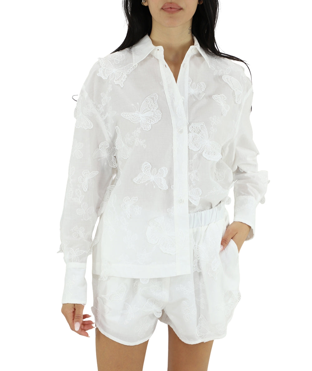 Kaos Jeans Camicia con Applicazione Farfalle SPJLE041 Bianco