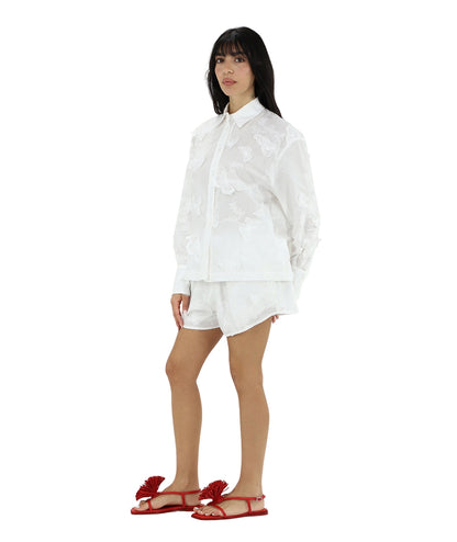 Kaos Jeans Camicia con Applicazione Farfalle SPJLE041 Bianco