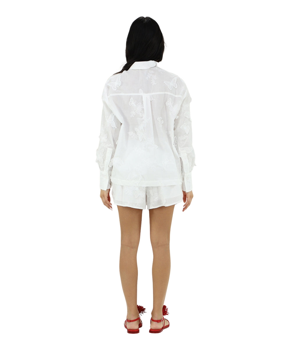 Kaos Jeans Camicia con Applicazione Farfalle SPJLE041 Bianco