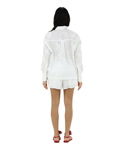 Kaos Jeans Camicia con Applicazione Farfalle SPJLE041 Bianco