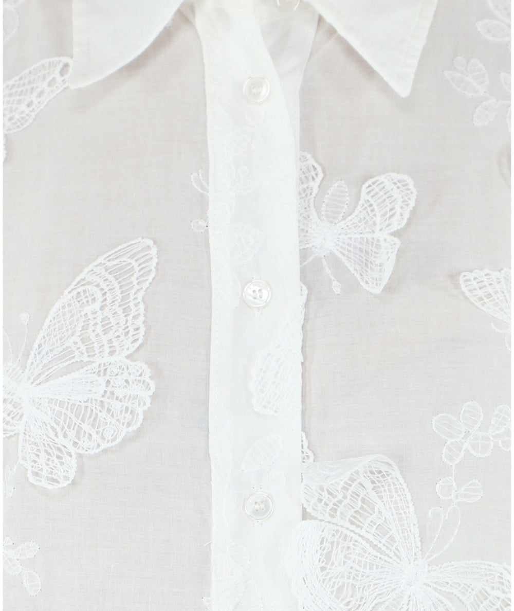 Kaos Jeans Camicia con Applicazione Farfalle SPJLE041 Bianco
