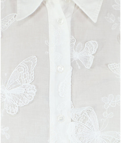 Kaos Jeans Camicia con Applicazione Farfalle SPJLE041 Bianco