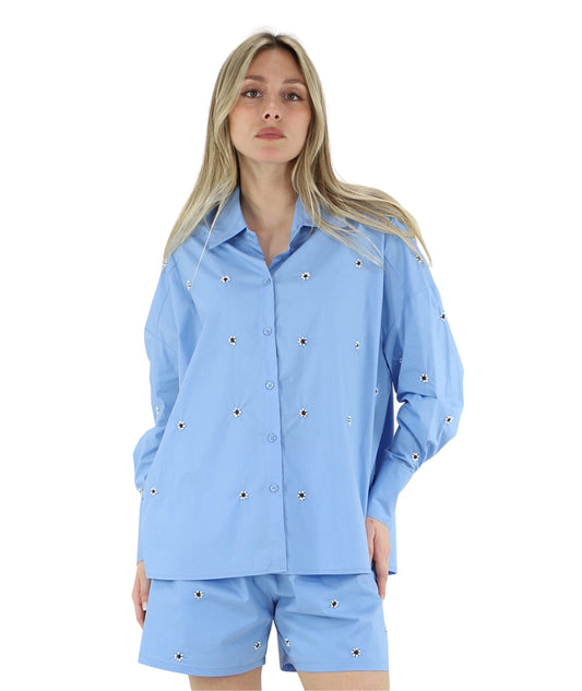 Kaos Jeans Camicia con Margherite Ricamate SPJPR001 Azzurro