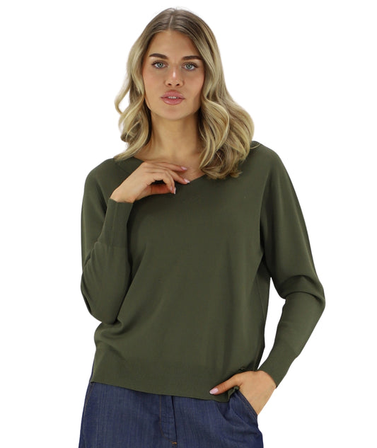 Kaos Jeans Maglia con Scollo a V SPJPT029 Verde Militare