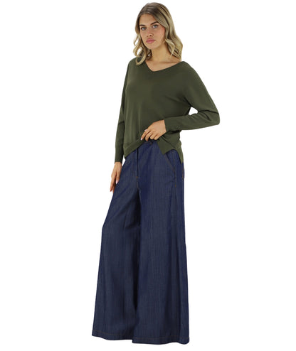 Kaos Jeans Maglia con Scollo a V SPJPT029 Verde Militare