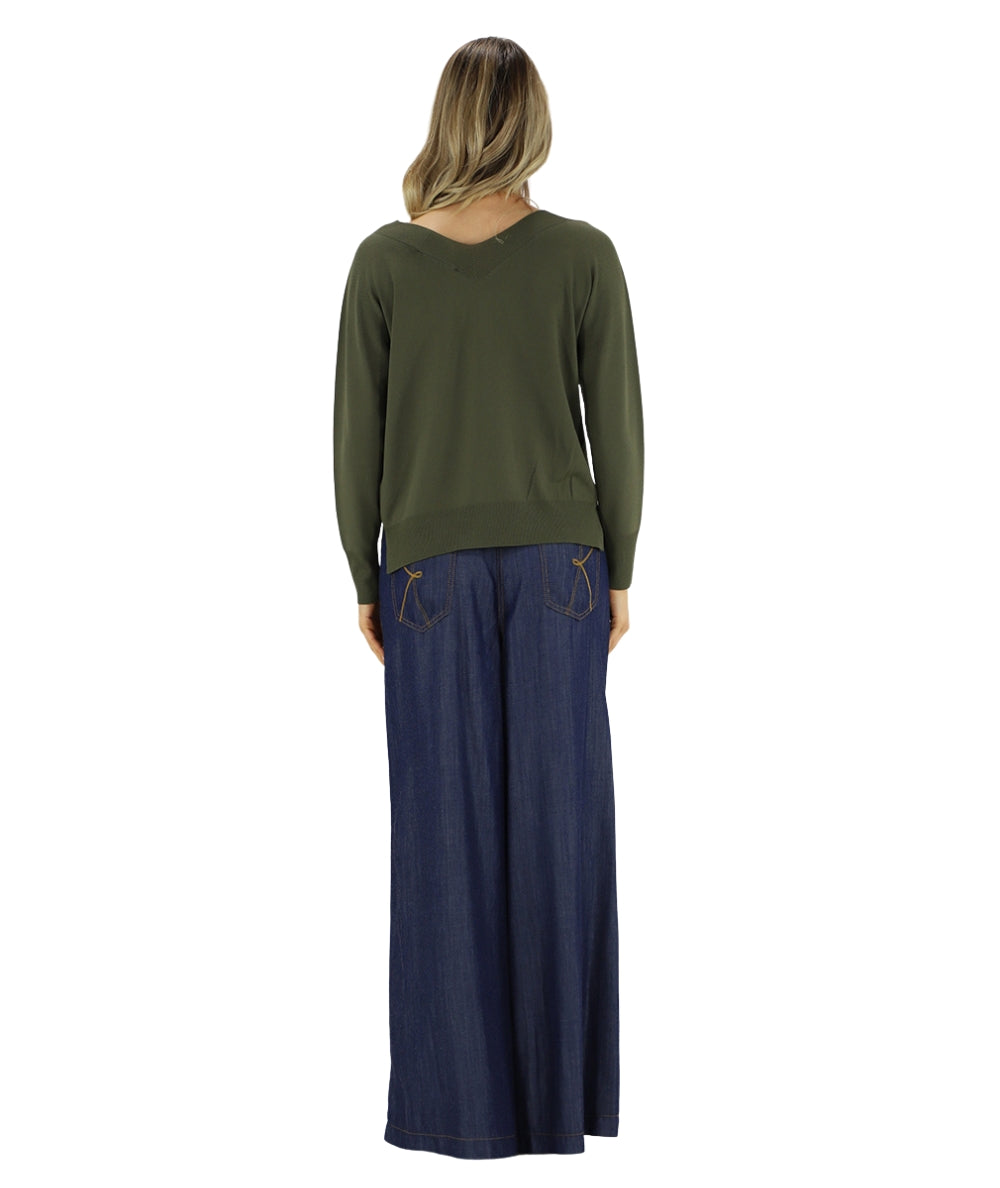 Kaos Jeans Maglia con Scollo a V SPJPT029 Verde Militare