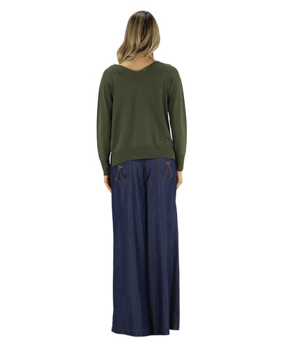 Kaos Jeans Maglia con Scollo a V SPJPT029 Verde Militare