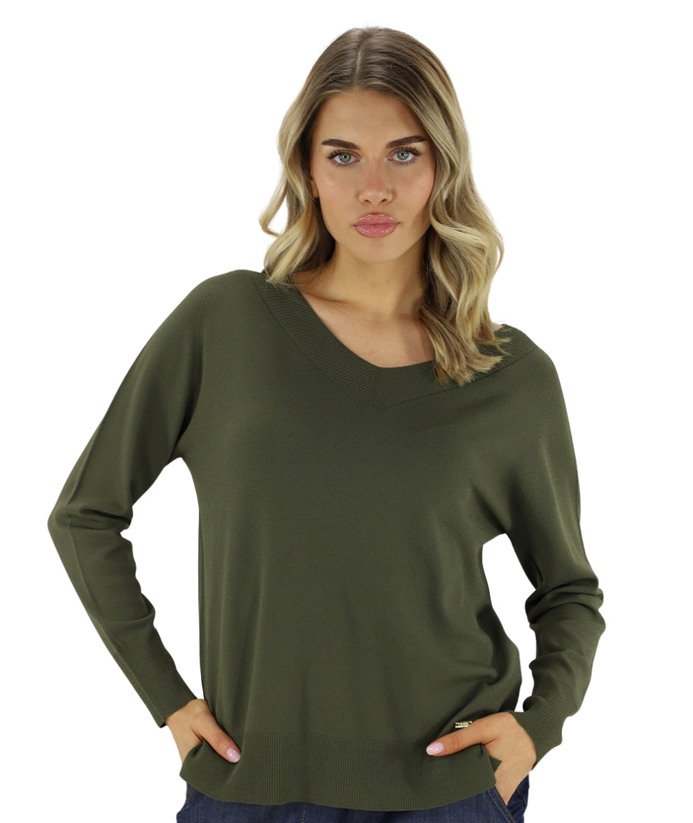Kaos Jeans Maglia con Scollo a V SPJPT029 Verde Militare