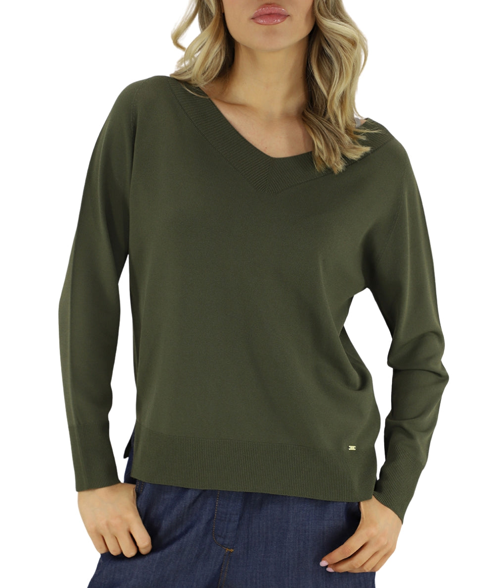 Kaos Jeans Maglia con Scollo a V SPJPT029 Verde Militare