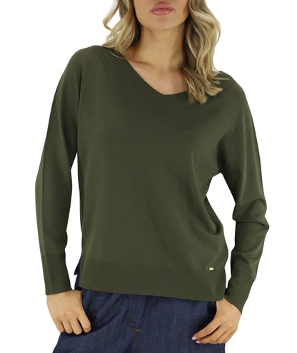 Kaos Jeans Maglia con Scollo a V SPJPT029 Verde Militare