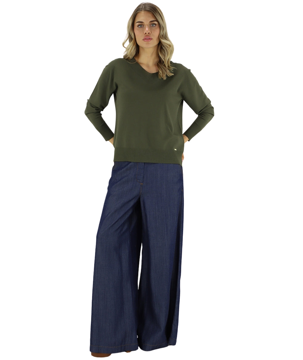 Kaos Jeans Maglia con Scollo a V SPJPT029 Verde Militare