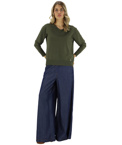 Kaos Jeans Maglia con Scollo a V SPJPT029 Verde Militare