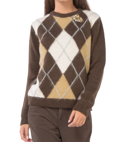 Kaos Jeans Diamond Pullover mit Brosche RIJFP001 Braun