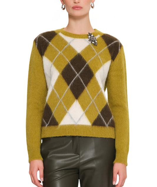 Kaos Jeans Maglione a Losanghe con Spilla RIJFP001 Marrone