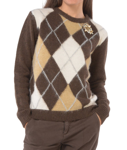 Kaos Jeans Diamond Pullover mit Brosche RIJFP001 Braun