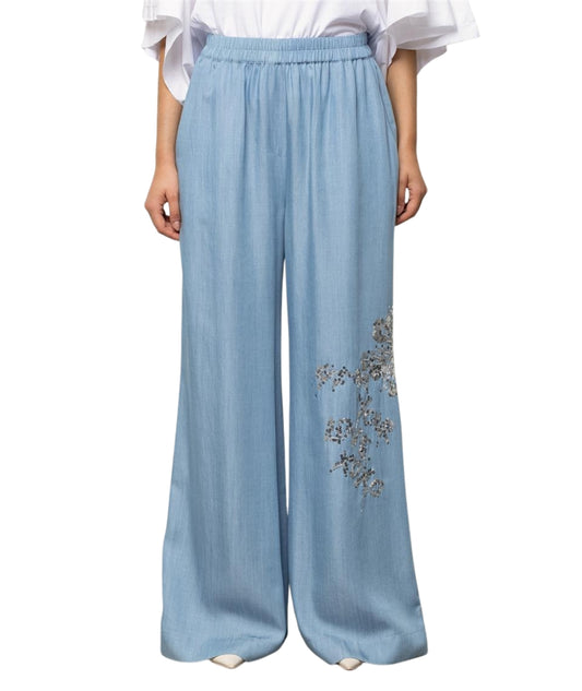 Kaos Jeans Pantalone Wide Leg con Ricamo SPJNT005 Azzurro 