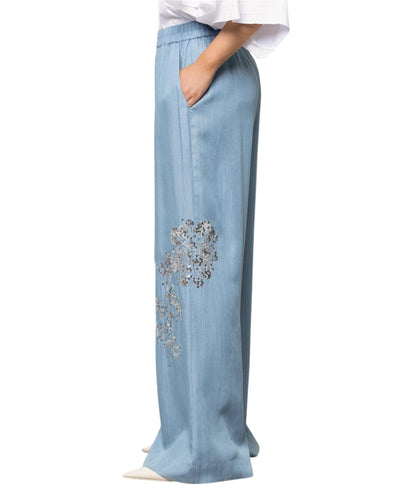 Kaos Jeans Pantalone Wide Leg con Ricamo SPJNT005 Azzurro 
