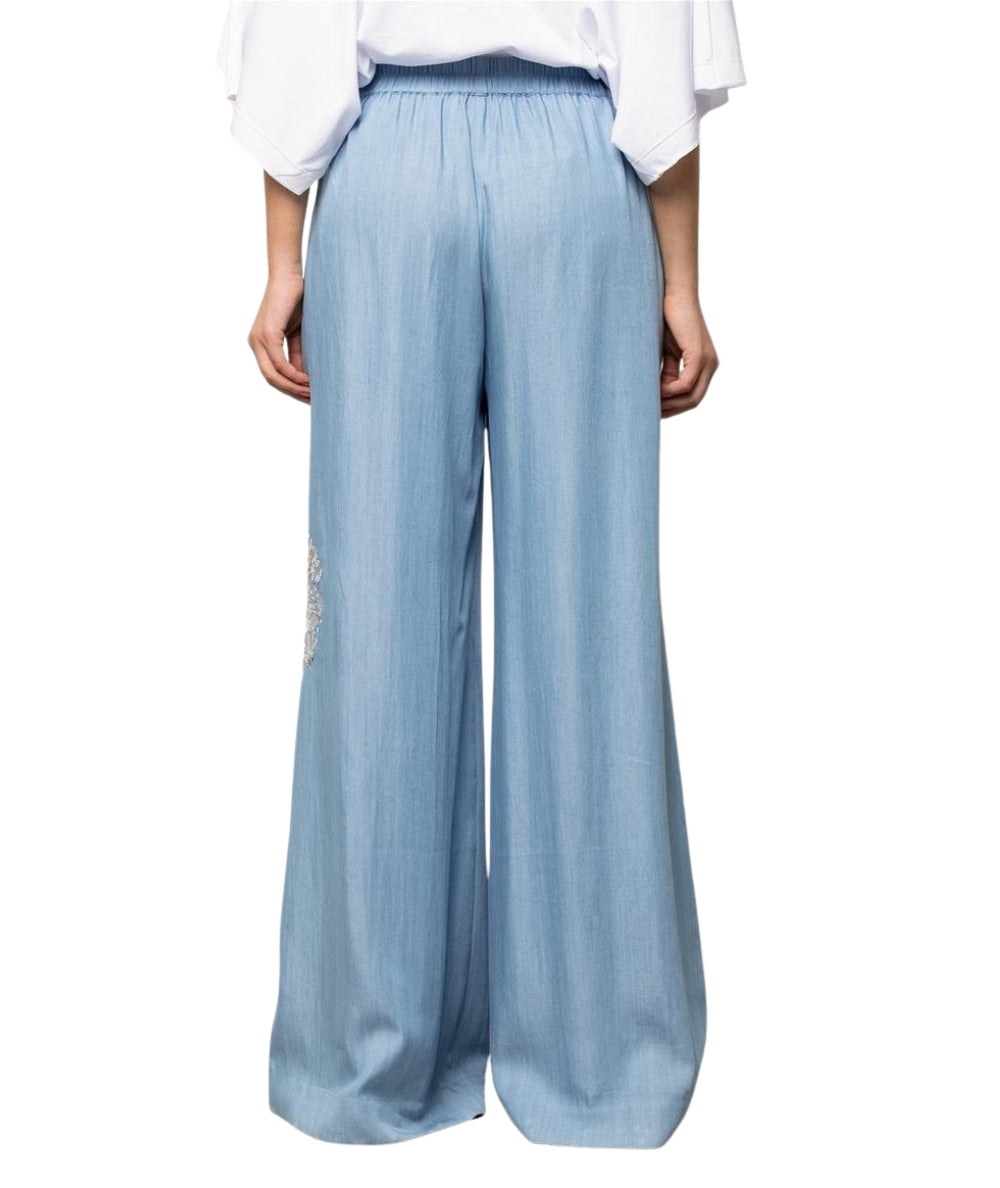 Kaos Jeans Pantalone Wide Leg con Ricamo SPJNT005 Azzurro 