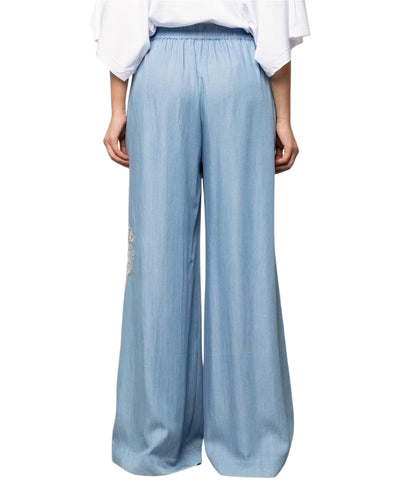 Kaos Jeans Pantalone Wide Leg con Ricamo SPJNT005 Azzurro 