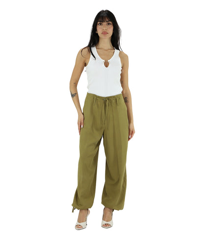 Kaos Jeans Pantaloni in Lyocell e Lino SPJOR002 Verde Olio 