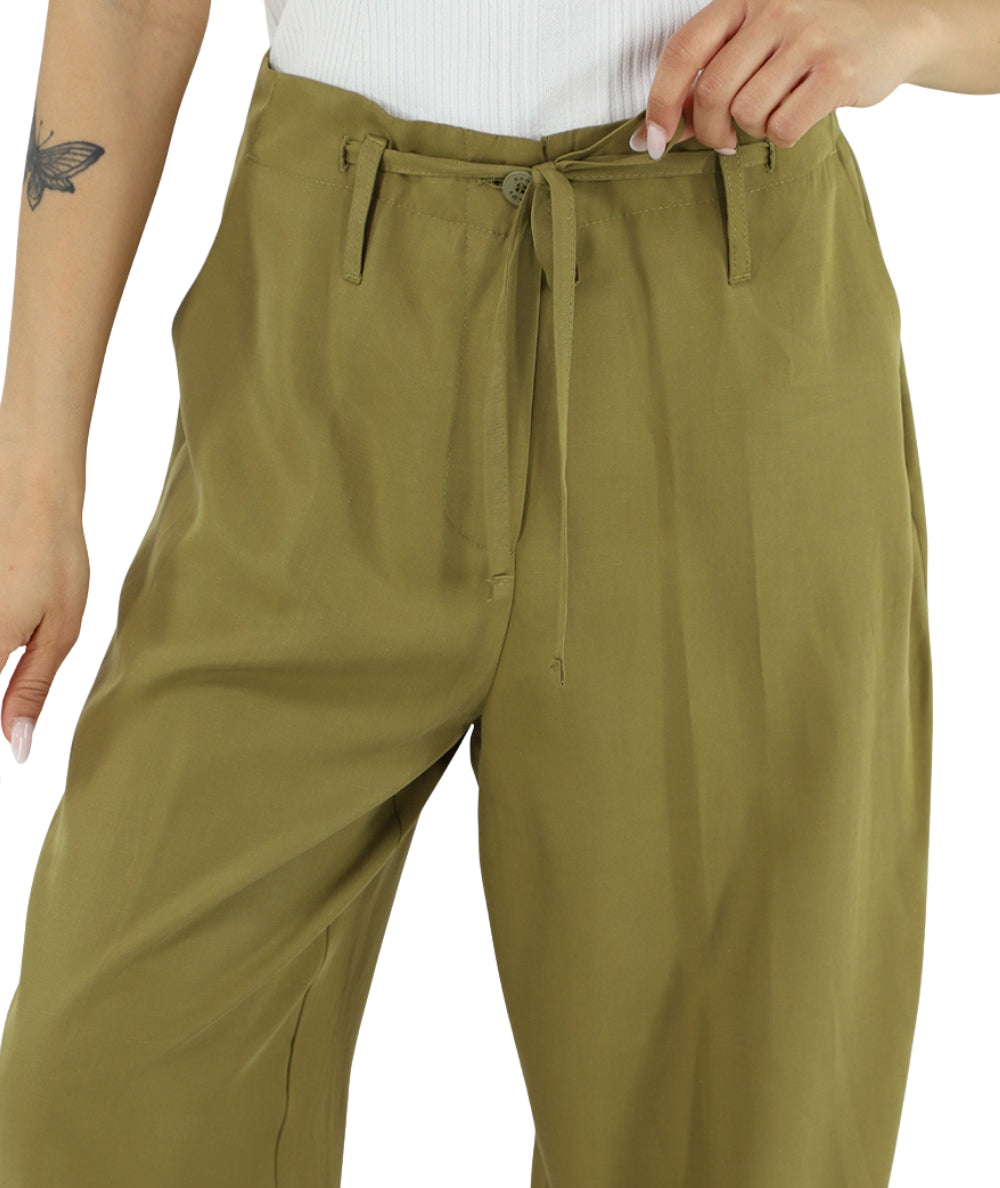 Kaos Jeans Pantaloni in Lyocell e Lino SPJOR002 Verde Olio 