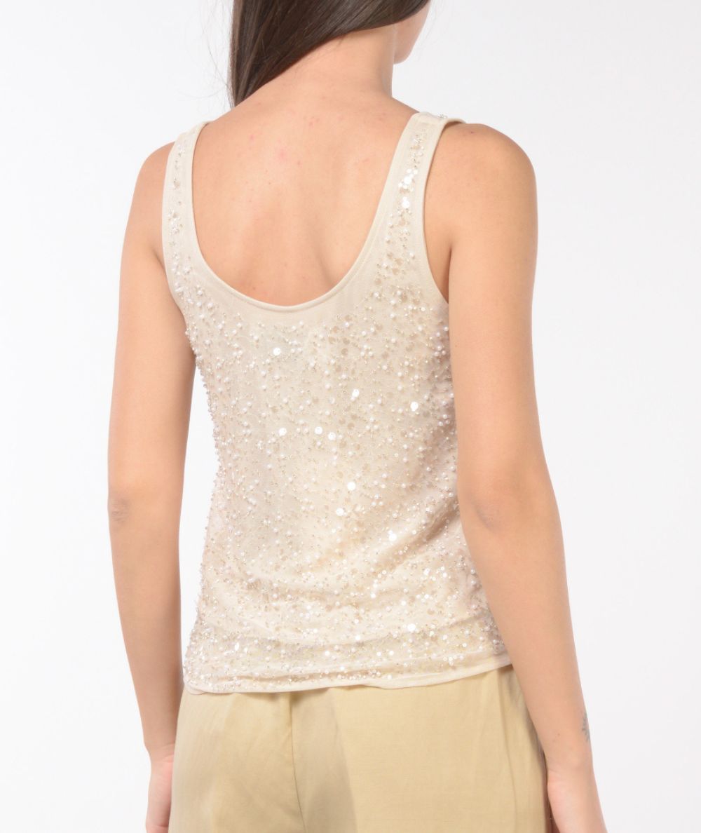 Kaos Top con Paillettes e Perle RP1NT002 Nude