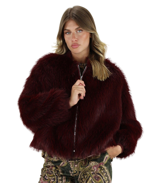 Kaos Jeans Bomber in Faux Fur RIJLE001 Bordeaux