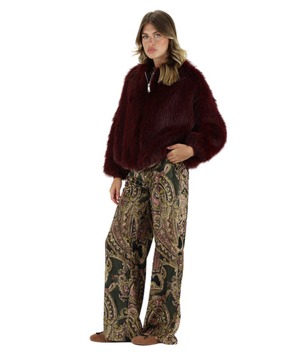 Kaos Jeans Bomber in Faux Fur RIJLE001 Bordeaux