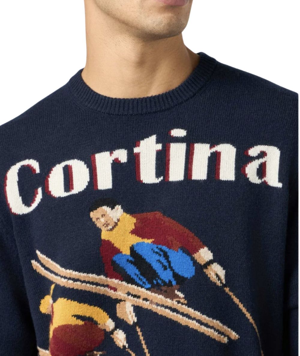 MC2 SAINT BARTH MAGLIONE CORTINA COPPIA DI SCIATORI HERON BLU NOTTE