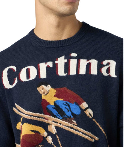 MC2 SAINT BARTH MAGLIONE CORTINA COPPIA DI SCIATORI HERON BLU NOTTE