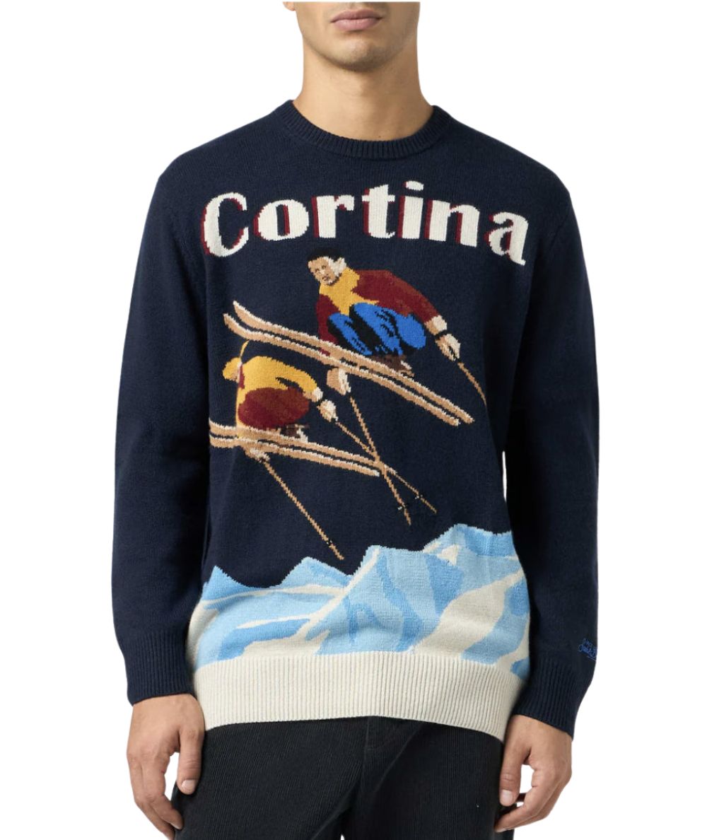 MC2 SAINT BARTH MAGLIONE CORTINA COPPIA DI SCIATORI HERON BLU NOTTE