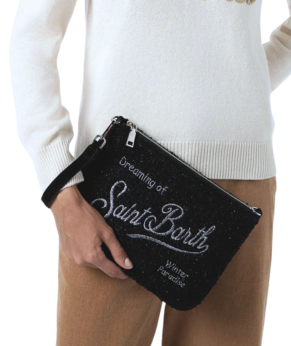 MC2 SAINT BARTH Pochette con Tracolla in Tweed PARISIENNE TWEED 00EMB Nero