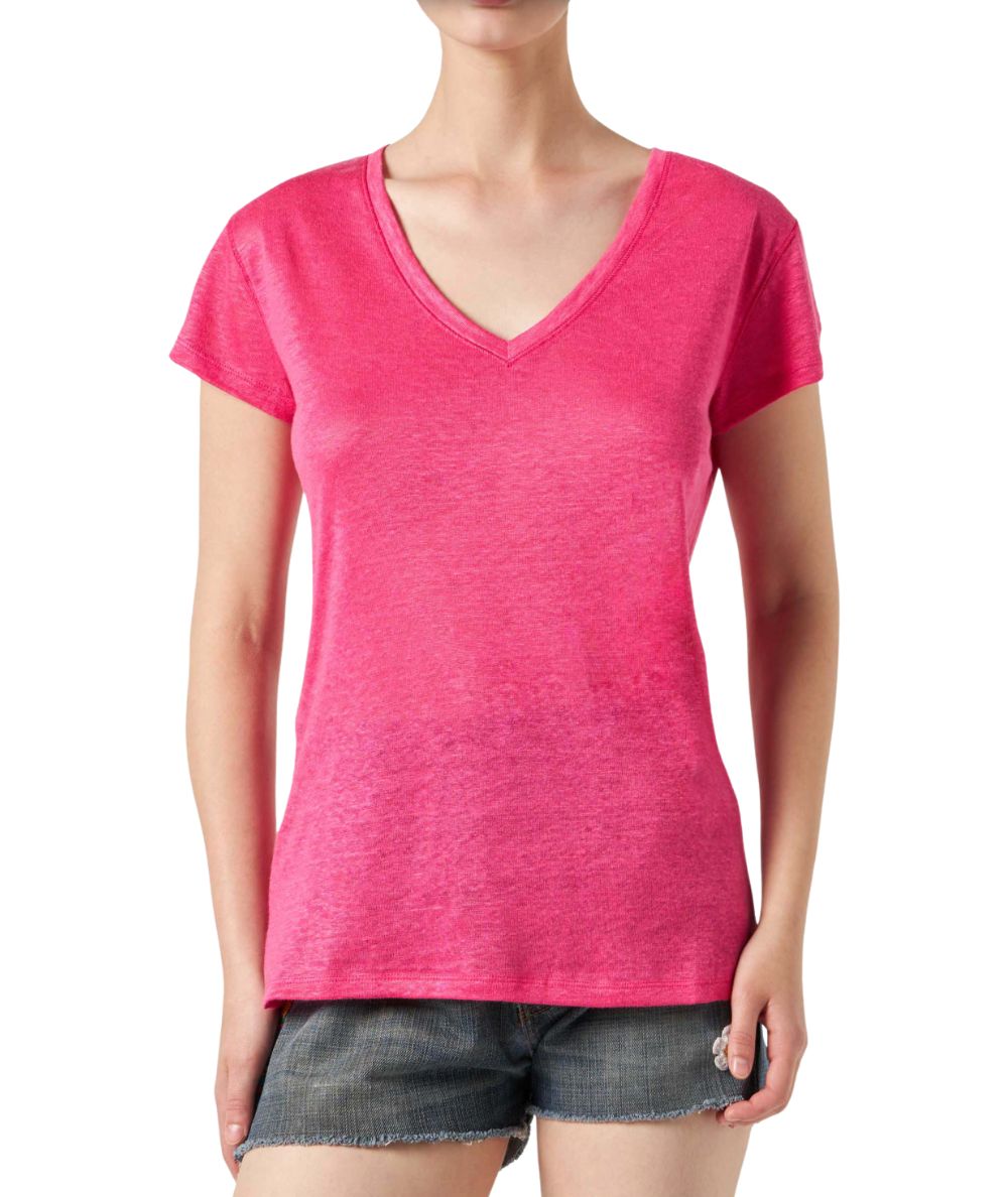 MC2 SAINT BARTH ELOISE V-NECK T-SHIRT IN FUCHSIA LINEN
