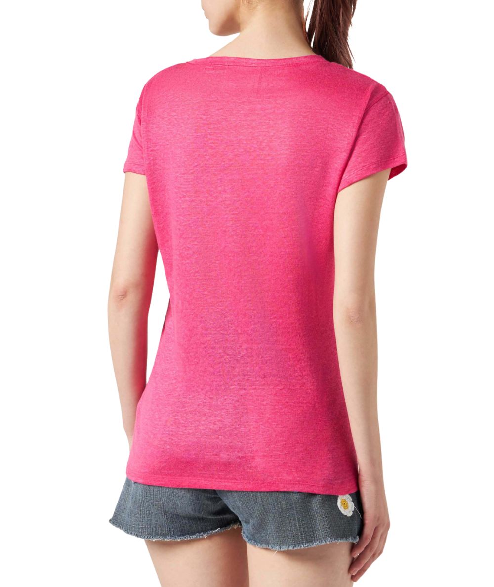 MC2 SAINT BARTH ELOISE V-NECK T-SHIRT IN FUCHSIA LINEN