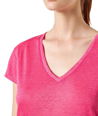 MC2 SAINT BARTH ELOISE V-NECK T-SHIRT IN FUCHSIA LINEN