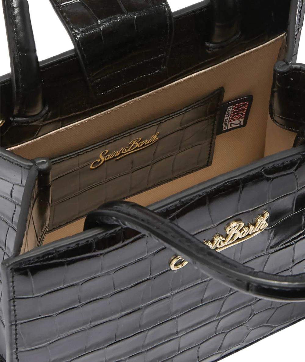 MC2 Saint Barth Borsa in Pelle Stampa Cocco SHOP BAG MINI SHBM0002 Nero
