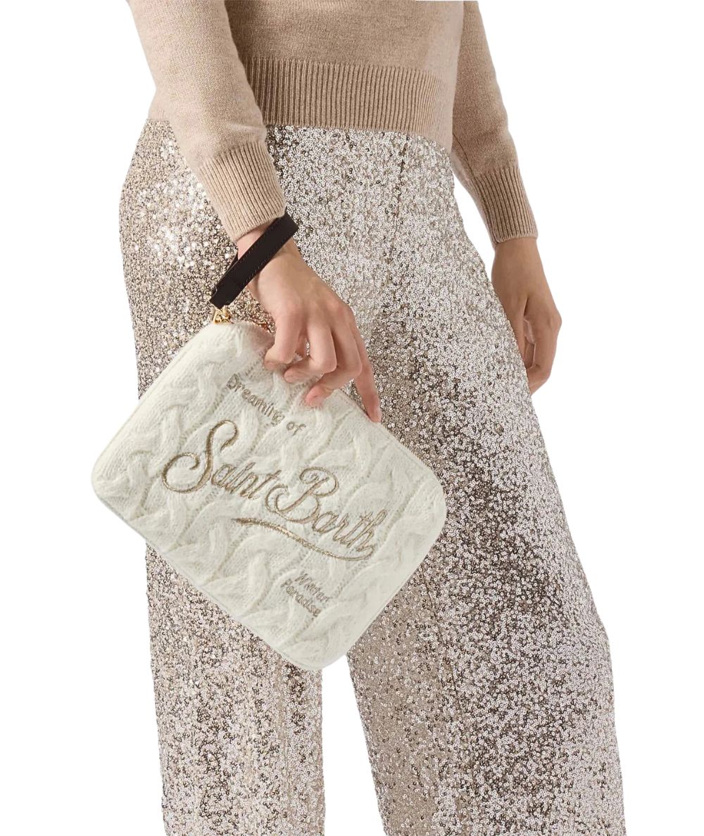 MC2 Saint Barth Pochette in Lana PARISIENNE WOOL BRAID PAR0029 Bianco