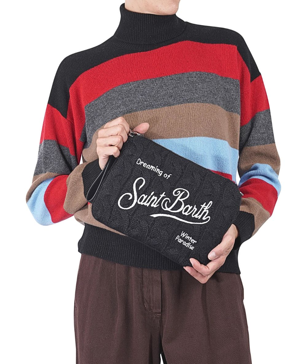 MC2 Saint Barth Pochette in Lana PARISIENNE WOOL BRAID PAR0029 Nero